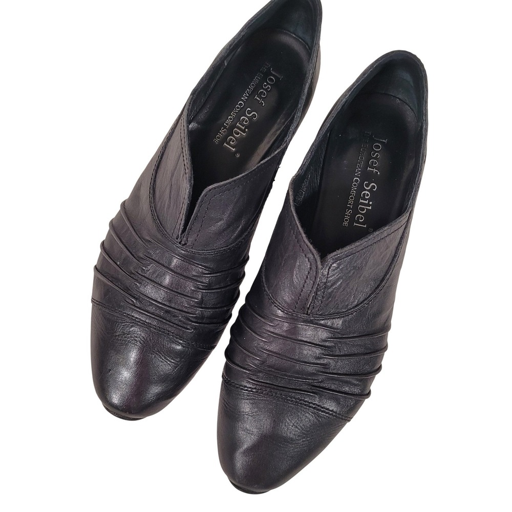 Josef Seibel Tina Pumps Black Leather Pleated V-Neck Low Heel EU 39 US 8 Comfort